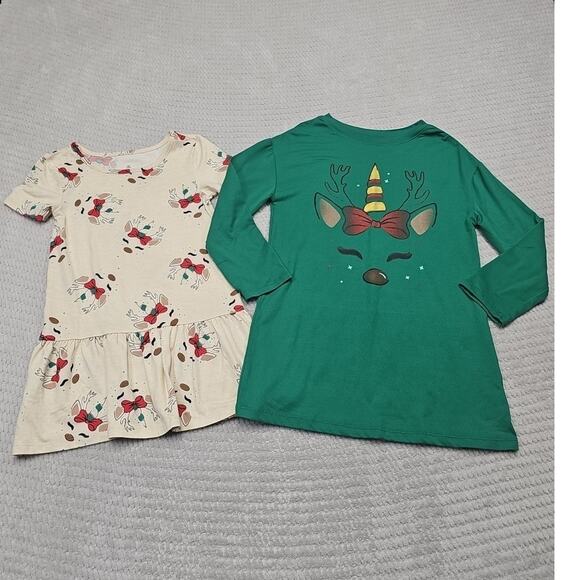 Christmas Dress Girls XS 4/5 Long & Short Sleeve - Picture 1 of 8